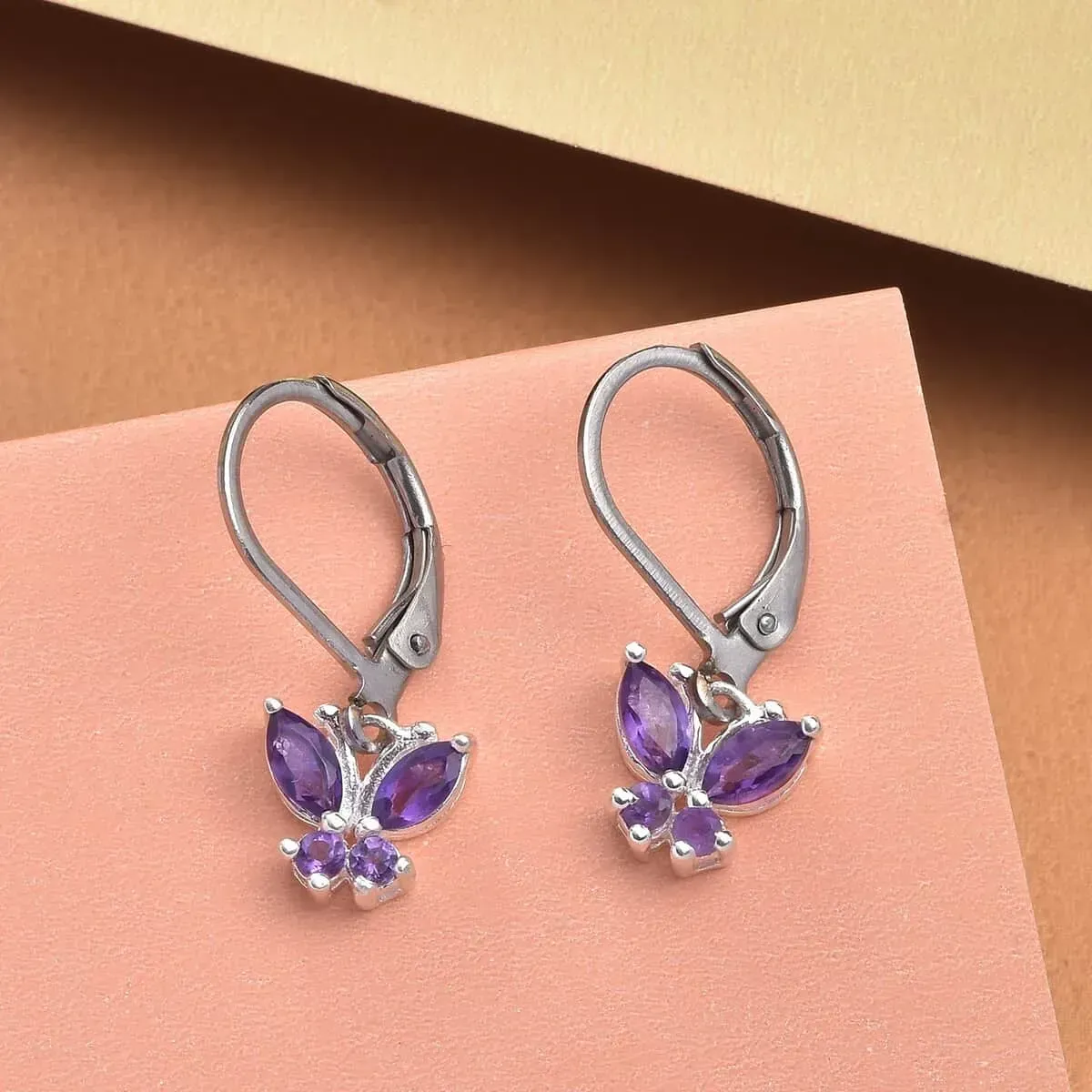 Amethyst Dangle Drop Earrings in Stainless Steel Sterling Silver, Amethyst Butterfly Earrings, Unique Birthday Gifts For Women, Lever Back Earrings 