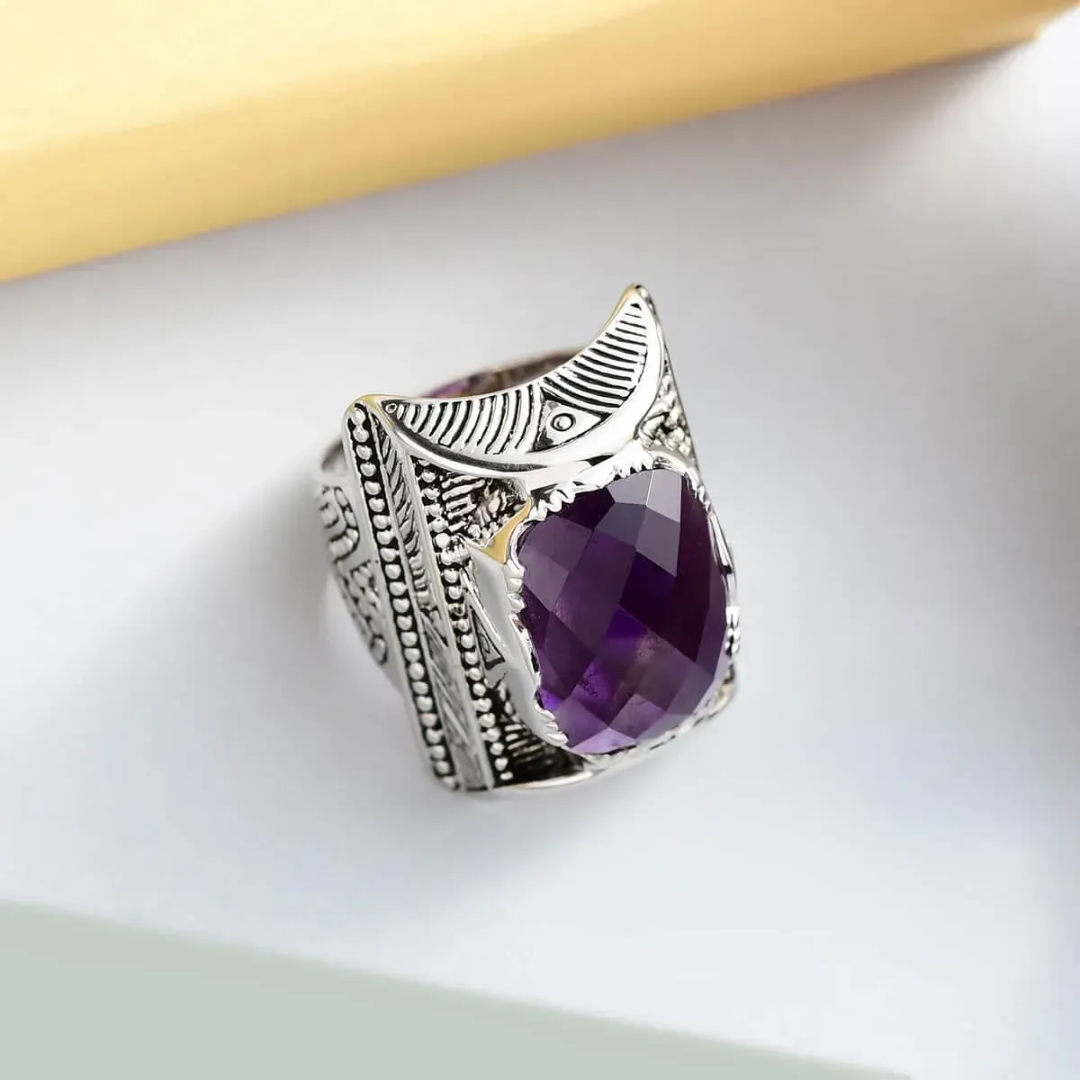 Sajen Silver Amethyst Ring in Platinum Over Sterling Silver 10.90 ctw