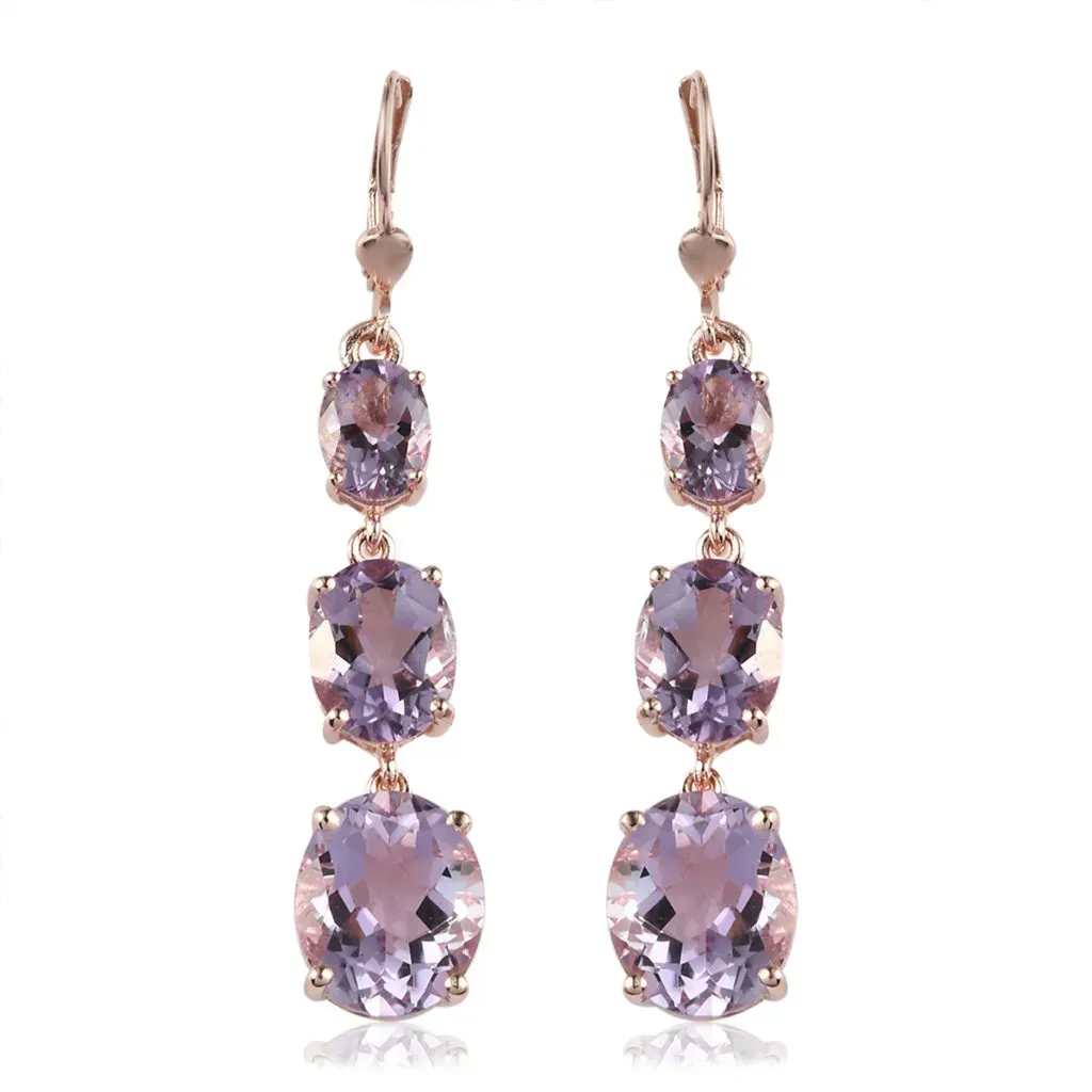 Rose De France Amethyst Drop Earrings in Vermeil Rose Gold Over Sterling Silver