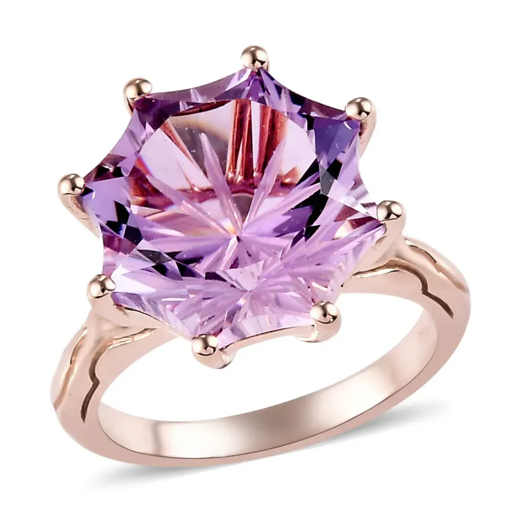 Rose De France Amethyst Fancy Ring in Vermeil Rose Gold Over Sterling Silver