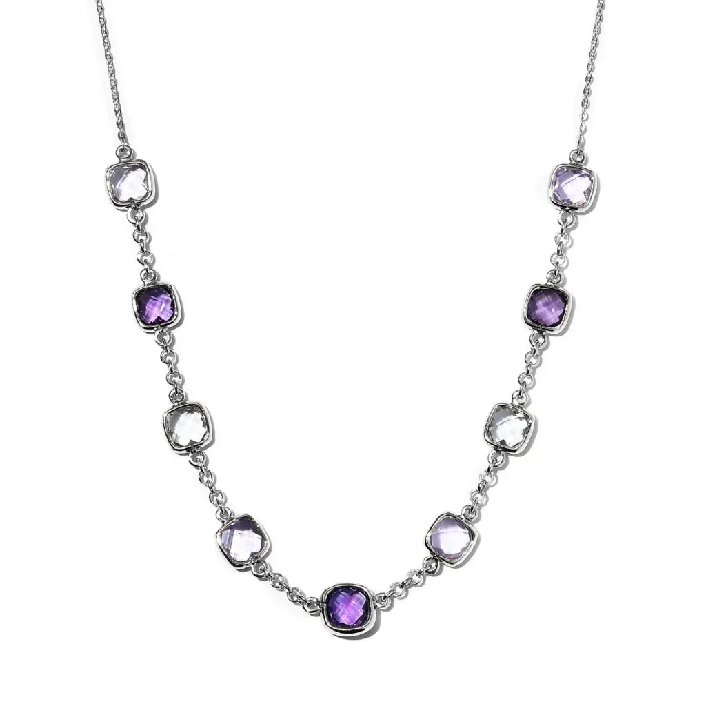 Rose De France Amethyst, Montezuma Prasiolite and Lusaka Amethyst Necklace 18 Inches in Platinum Over Sterling Silver