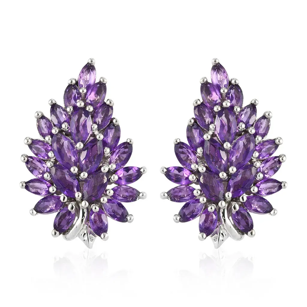 Amethyst Floral Earrings in Platinum Over Sterling Silver