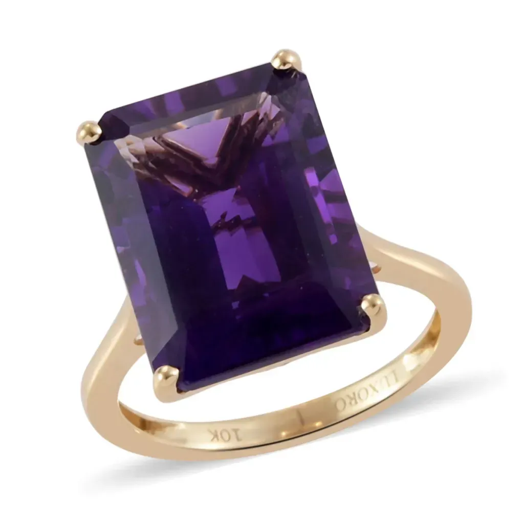 10K yellow gold amethyst solitaire ring.