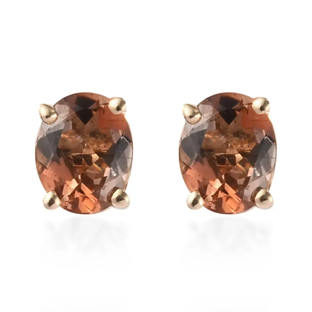 Andalusite stud earrings in 10K yellow gold. 