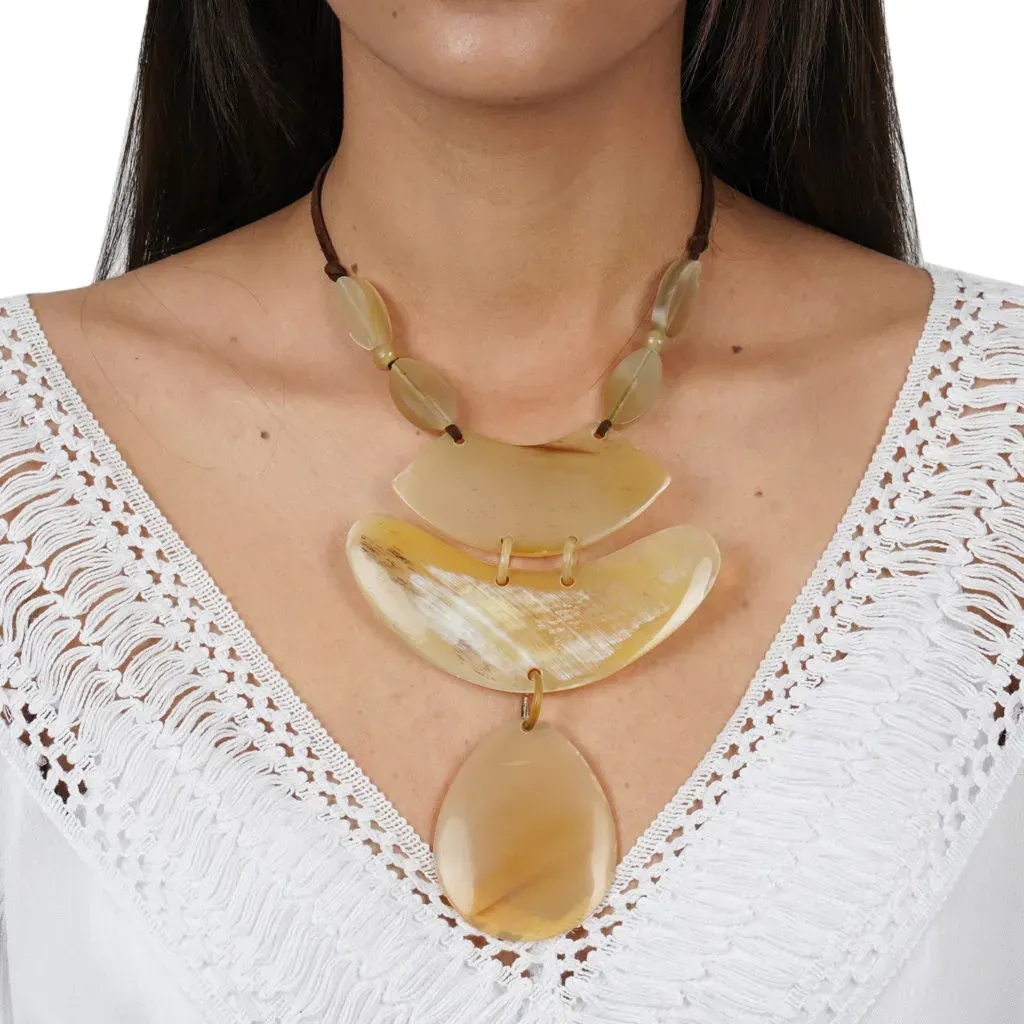 Genuine Buffalo Horn Adjustable Leather Cord Necklace 28 Inches