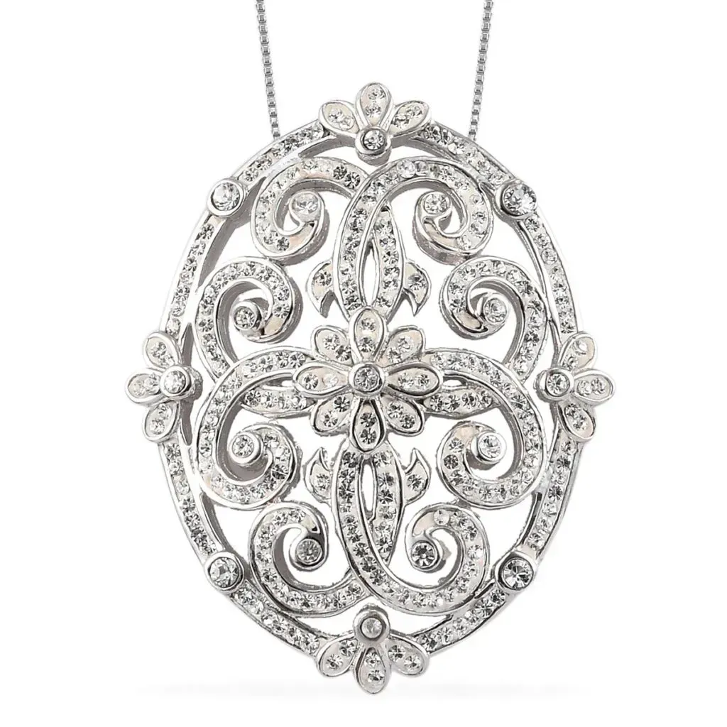 White Crystal Pendant Necklace 20 Inches in Platinum Over Sterling Silver 10.90 Grams