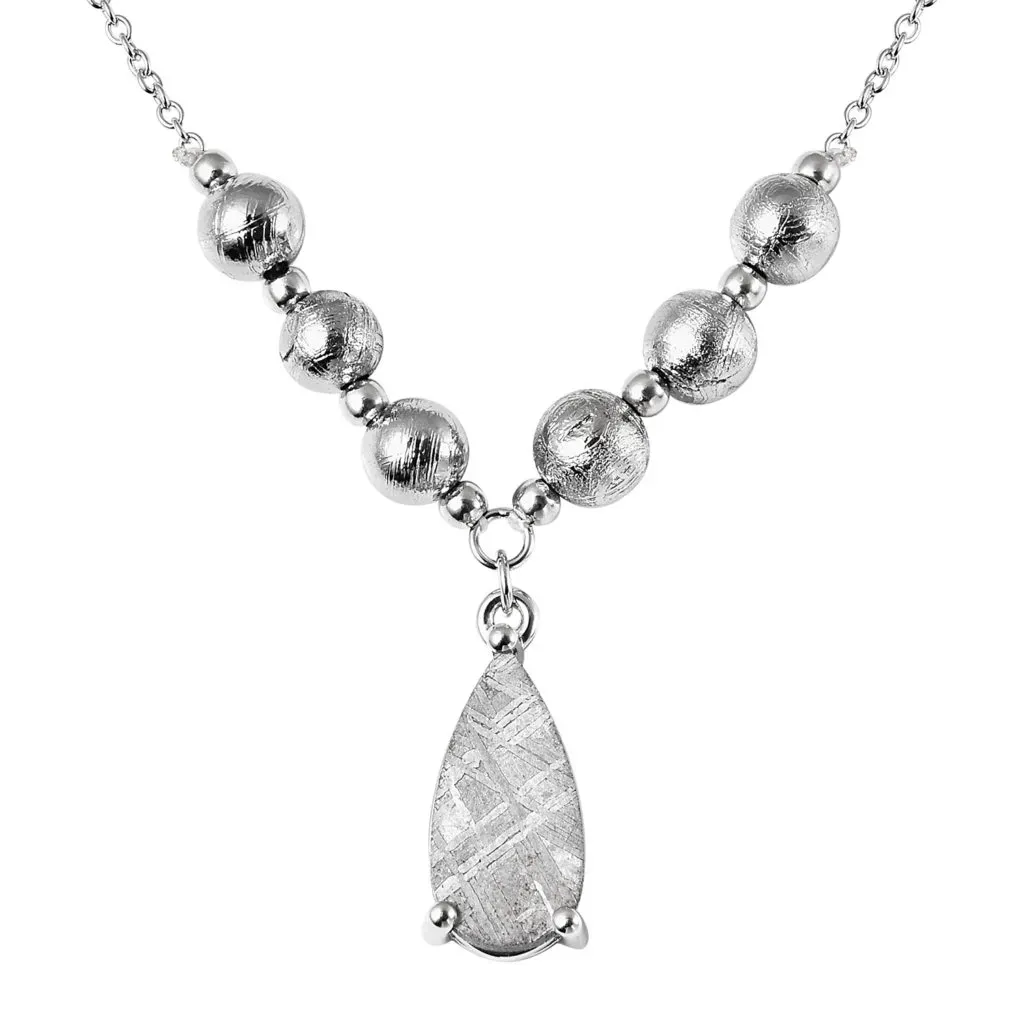 Marvelous Meteorite and White Zircon Necklace 18 Inches in Rhodium Over Sterling Silver
