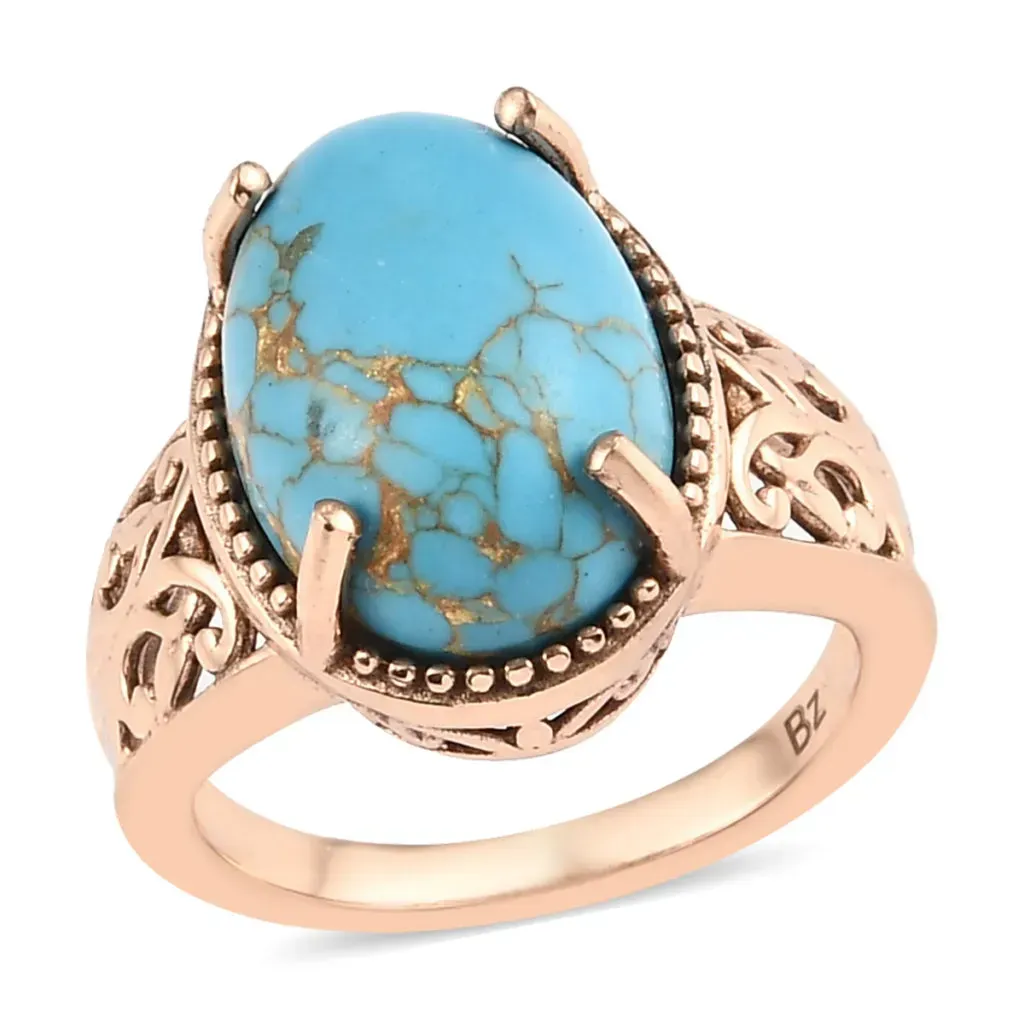 Mojave Blue Turquoise Solitaire Ring in Bronze 5.50 ctw