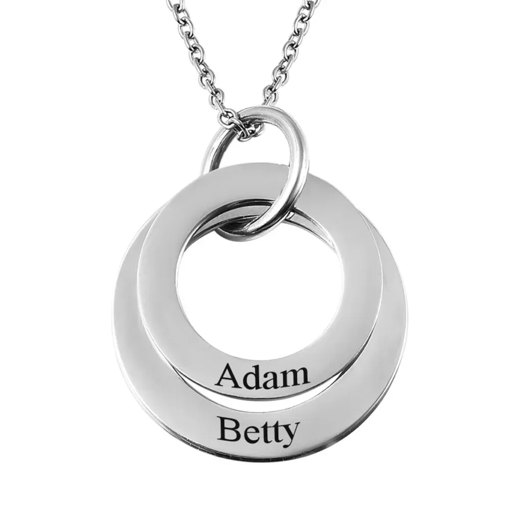 Personalized 2 Circle Pendant Necklace 20 Inches in Stainless Steel