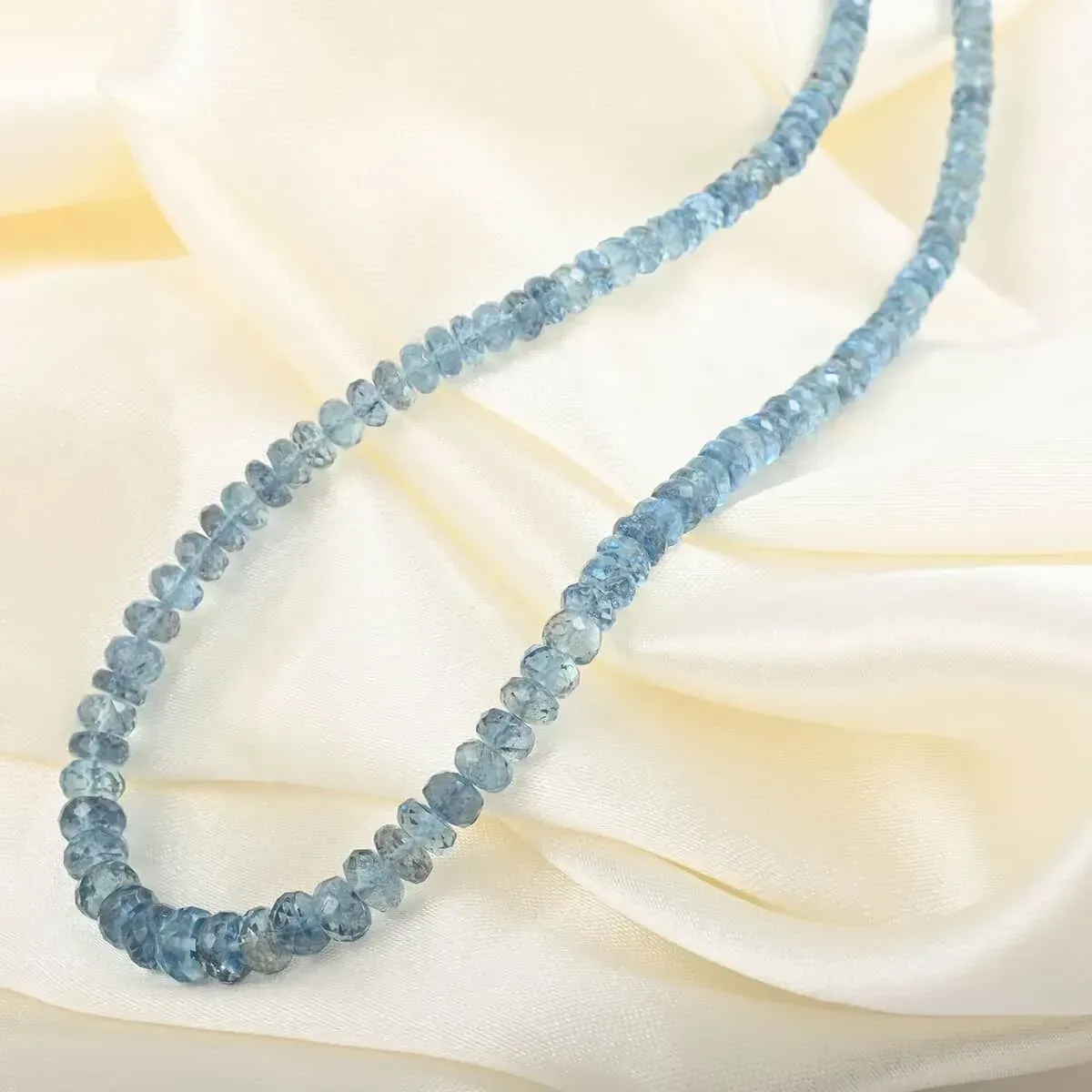 Certified & Appraised Rhapsody 950 Platinum AAAA Santa Maria Aquamarine Graduated Single Strand Beaded Necklace 18 Inches