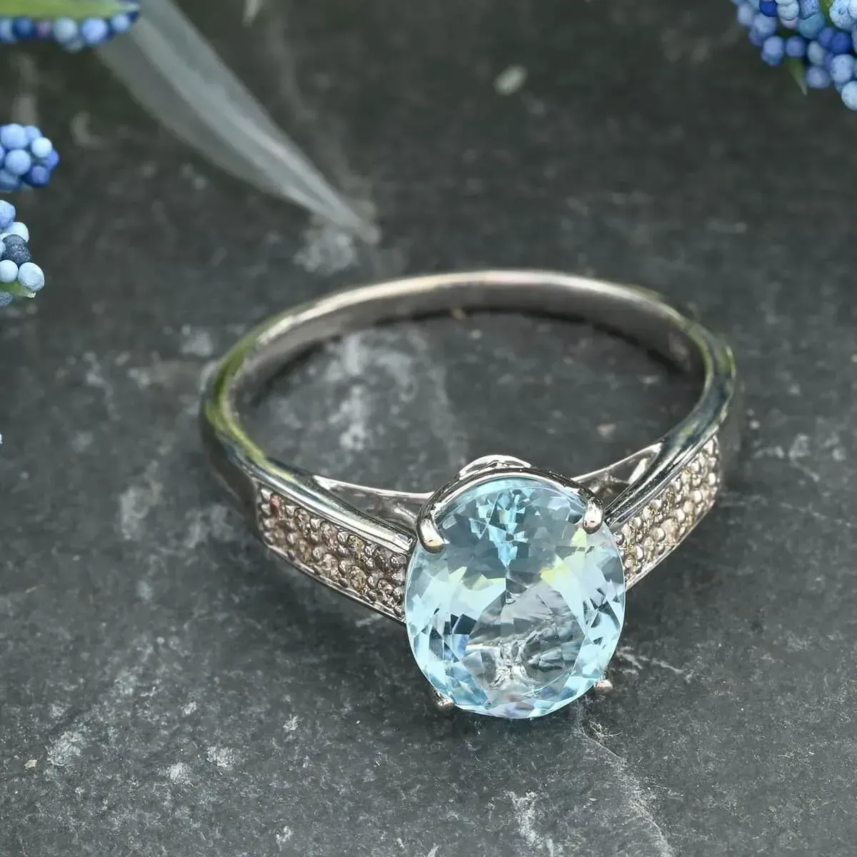 Certified & Appraised Luxoro 14K White Gold AAA Santa Maria Aquamarine and G-H I2 Diamond Ring