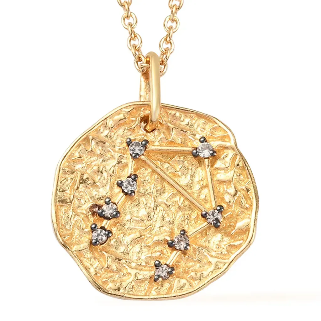 KARIS Natural Champagne Zircon Libra Zodiac Pendant Necklace 20 Inches in ION Plated 18K Yellow Gold and ION Plated Yellow Gold Stainless Steel