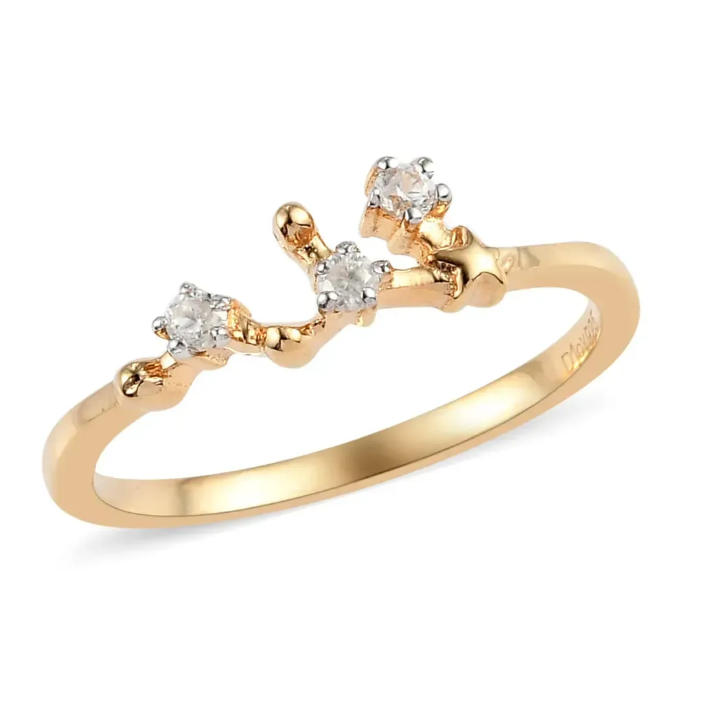 Natural White Zircon Leo Constellation Stars Ring in Vermeil Yellow Gold Over Sterling Silver
