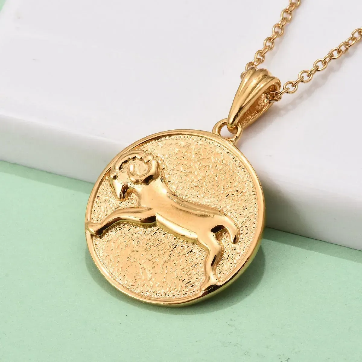Vermeil YG Over Sterling Silver Aries Zodiac Pendant Necklace 