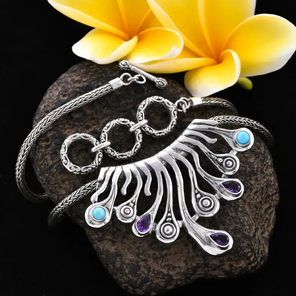 Turquoise and amethyst Bali necklace. 