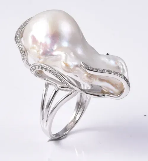Baroque pearl ring with custom mount and setting.