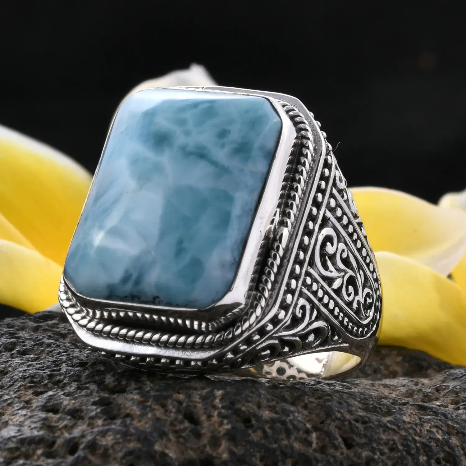 Larimar ring in sterling silver.