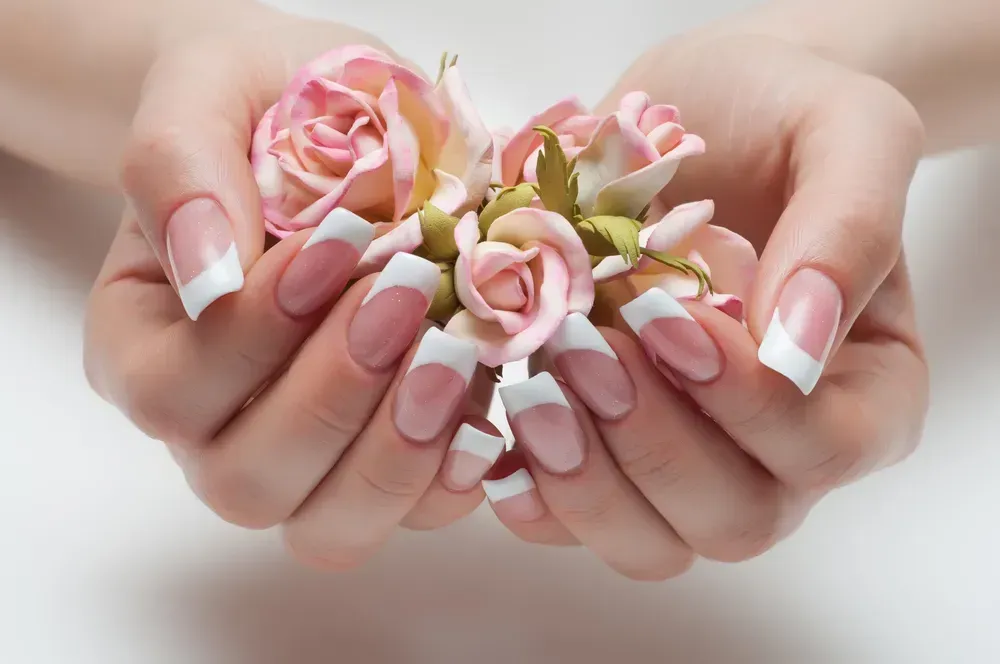 beautiful DIY French manicure with roses