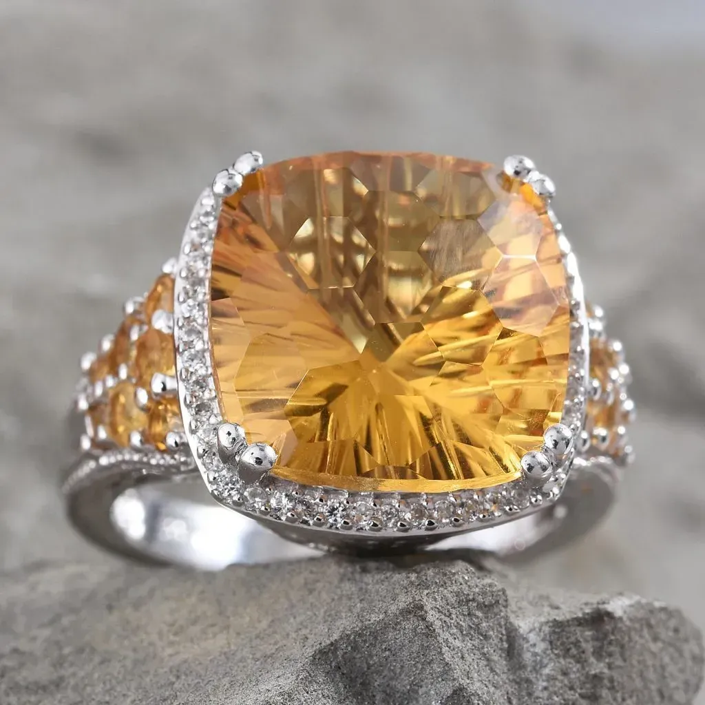 Citrine gemstone ring featuring a beehive cut gemstone.