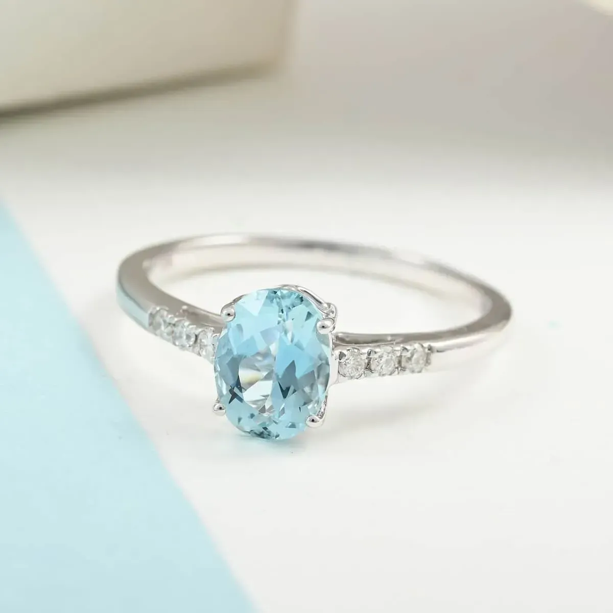 Certified Iliana 18K White Gold AAA Santa Maria Aquamarine and G-H SI Diamond Ring 