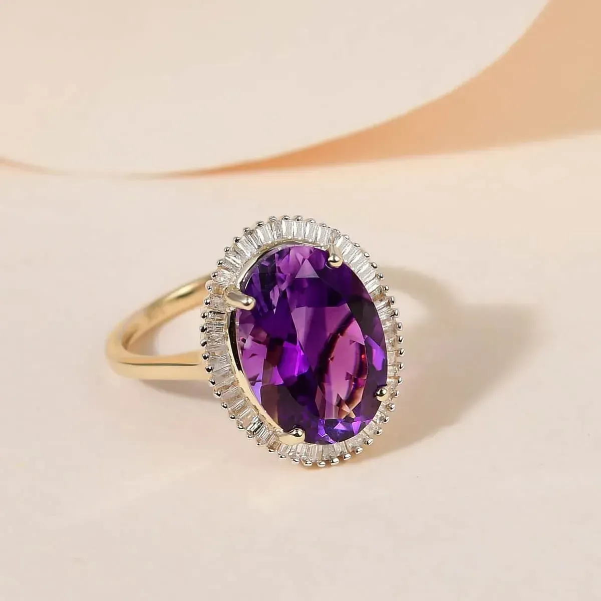 Luxoro 10K Yellow Gold AAA Moroccan Amethyst and Diamond Halo Ring