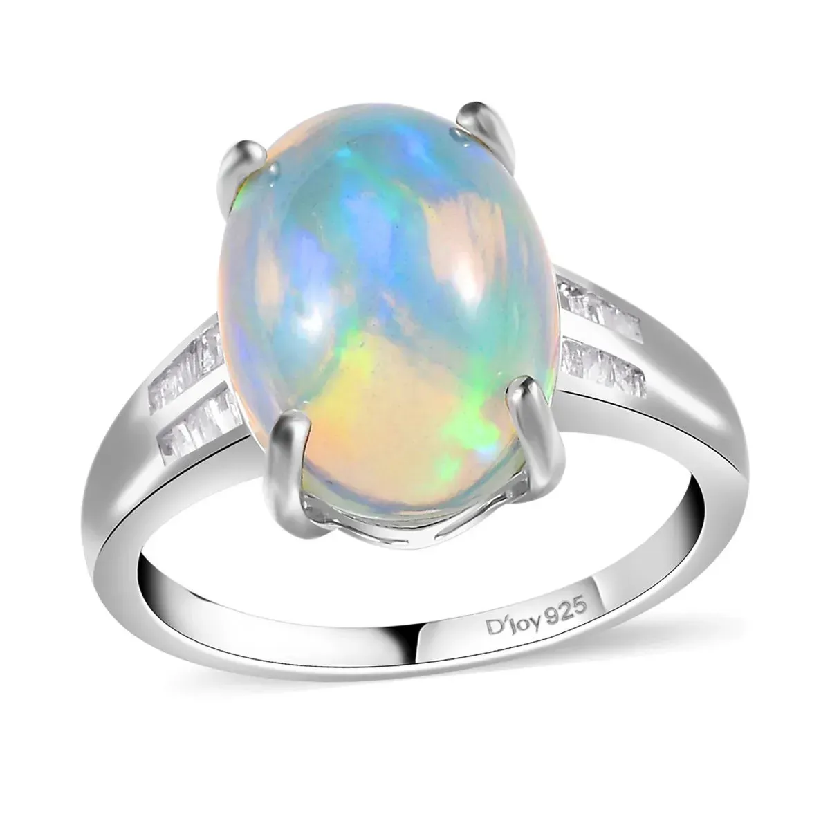 AAA Ethiopian Welo Opal and Diamond Ring in Platinum Over Sterling Silver