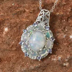 Welo opal pendant displaying play-of-color effect.