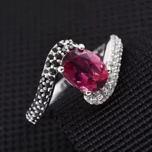 Synthetic bixbite ring in sterling silver.