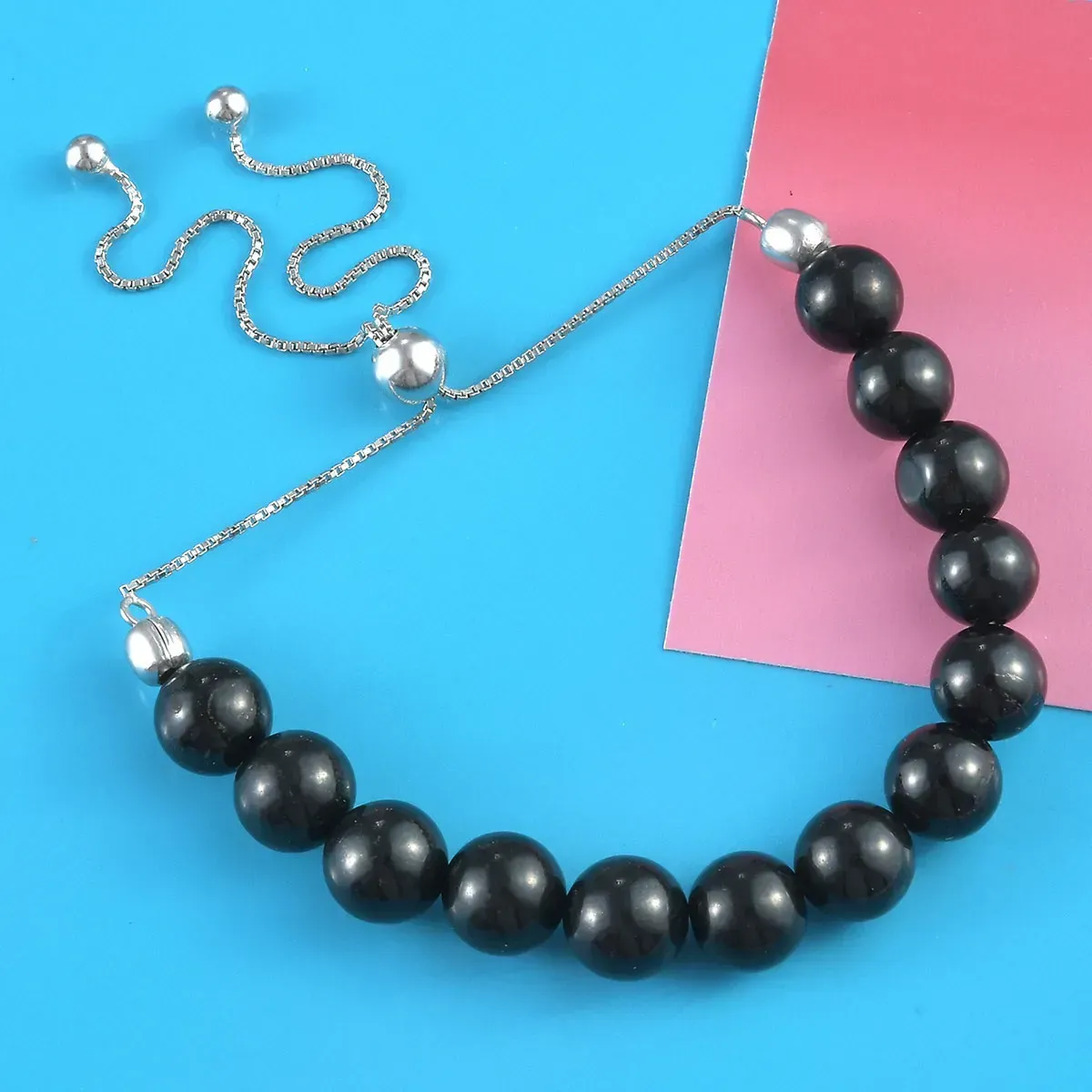 California Black Jade Bolo Bracelet in Platinum Over Sterling Silver
