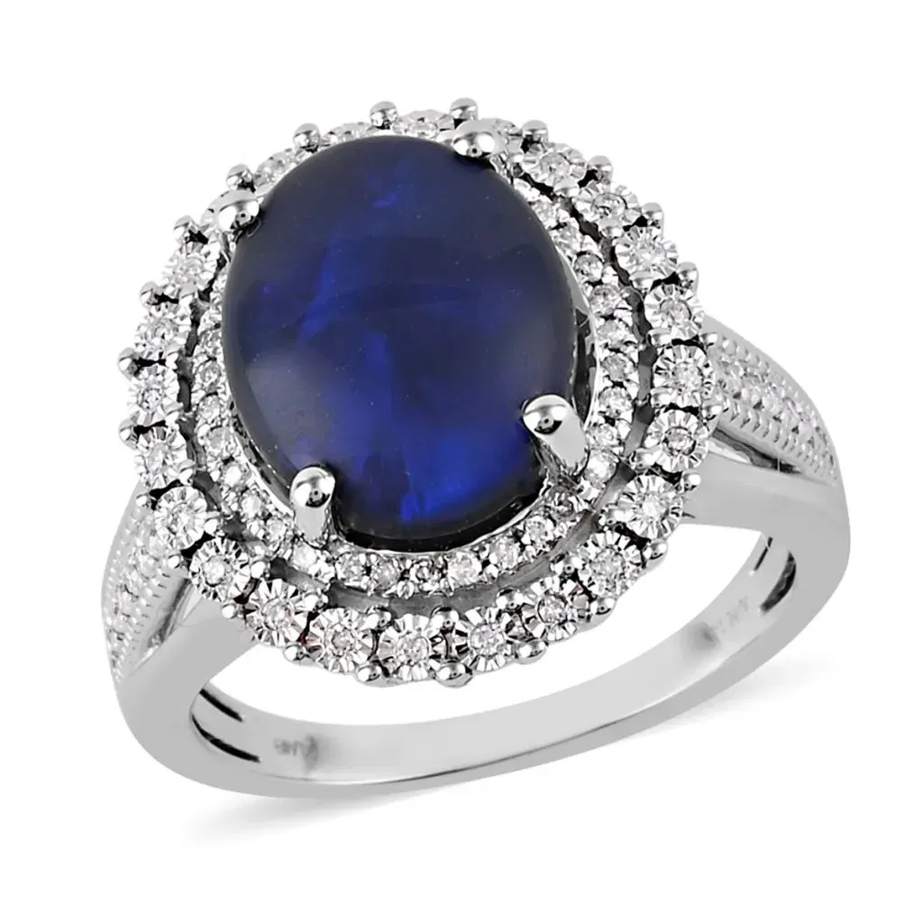 Black opal ring in white gold.