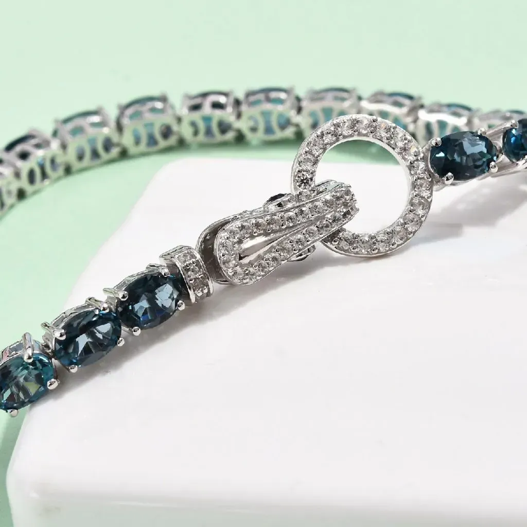 London Blue Topaz, Multi Gemstone Tennis Bracelet in Platinum Over Sterling Silver 