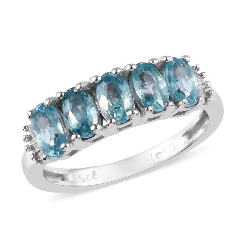 Five stone blue zircon ring.