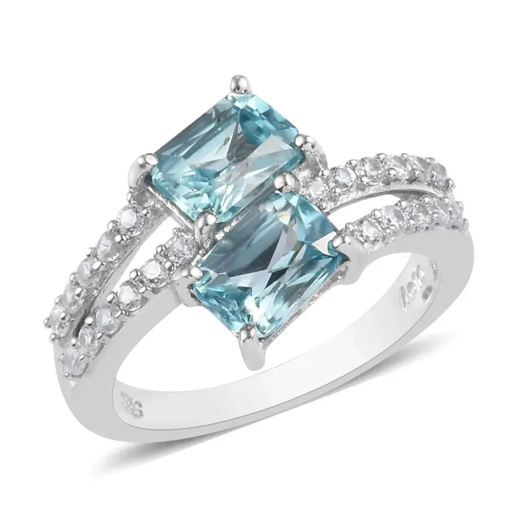 Blue zircon ring in sterling silver. 