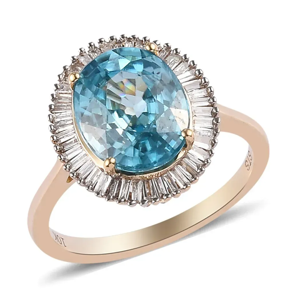 Blue gemstone halo ring.