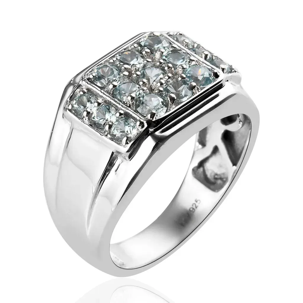 Blue zircon men's ring. 