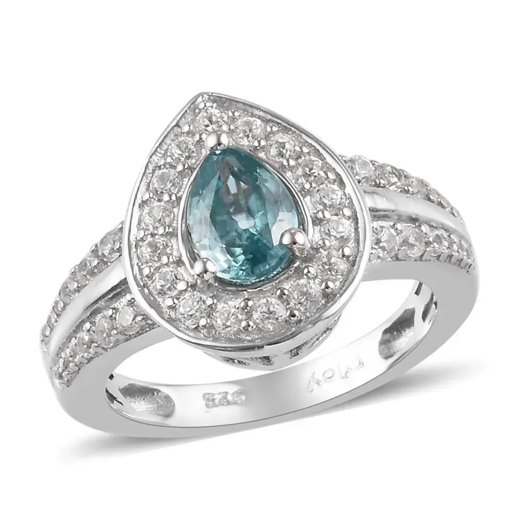 Blue zircon teardrop ring.