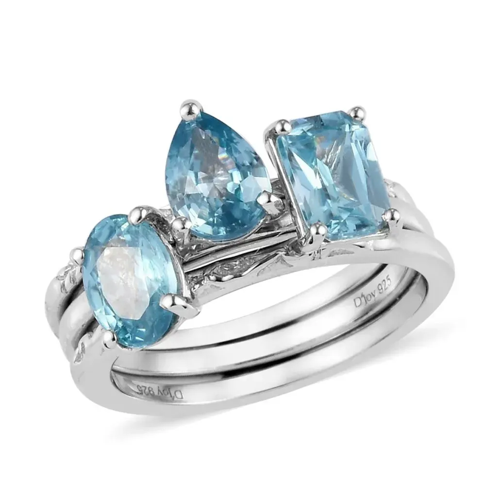 Blue zircon solitaire ring set. 