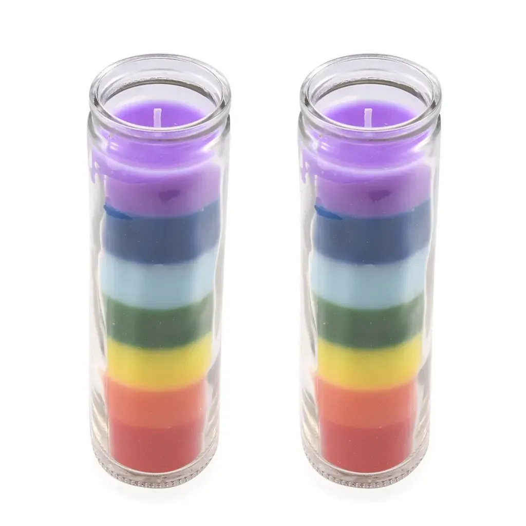 Set of 2 Multi Color Seven Chakra Wax Glass Candle