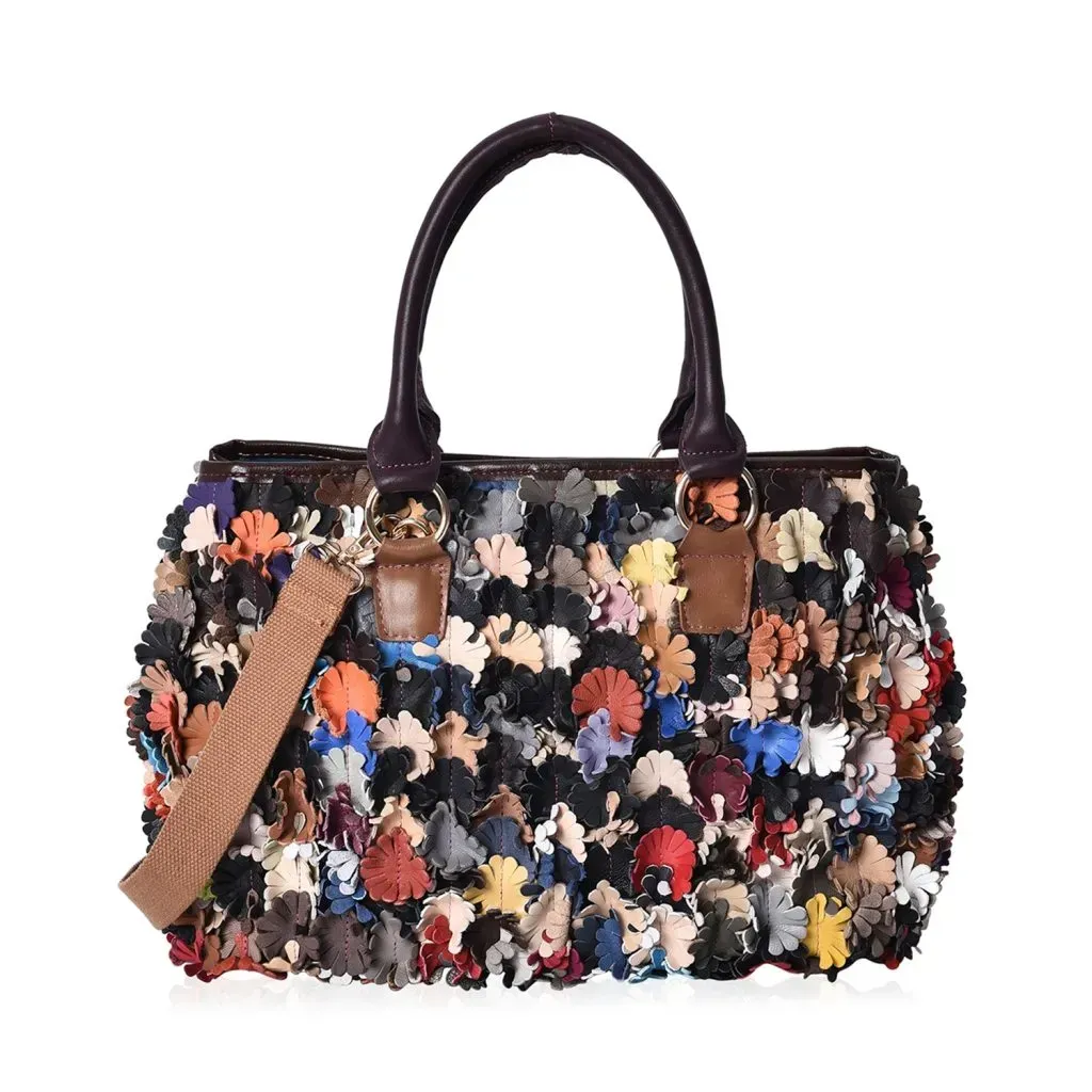 CHAOS BY ELSIE Multi Color Floral Pattern Leather Tote Bag with Removable Shoulder Strap