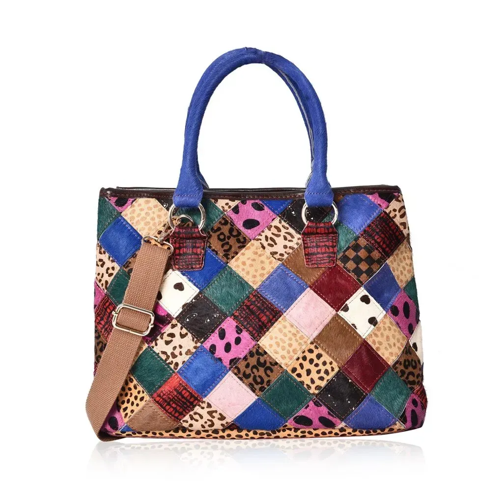 CHAOS BY ELSIE Multi Color Faux Fur Animal Pattern Leather Tote Bag with Removable Shoulder Strap
