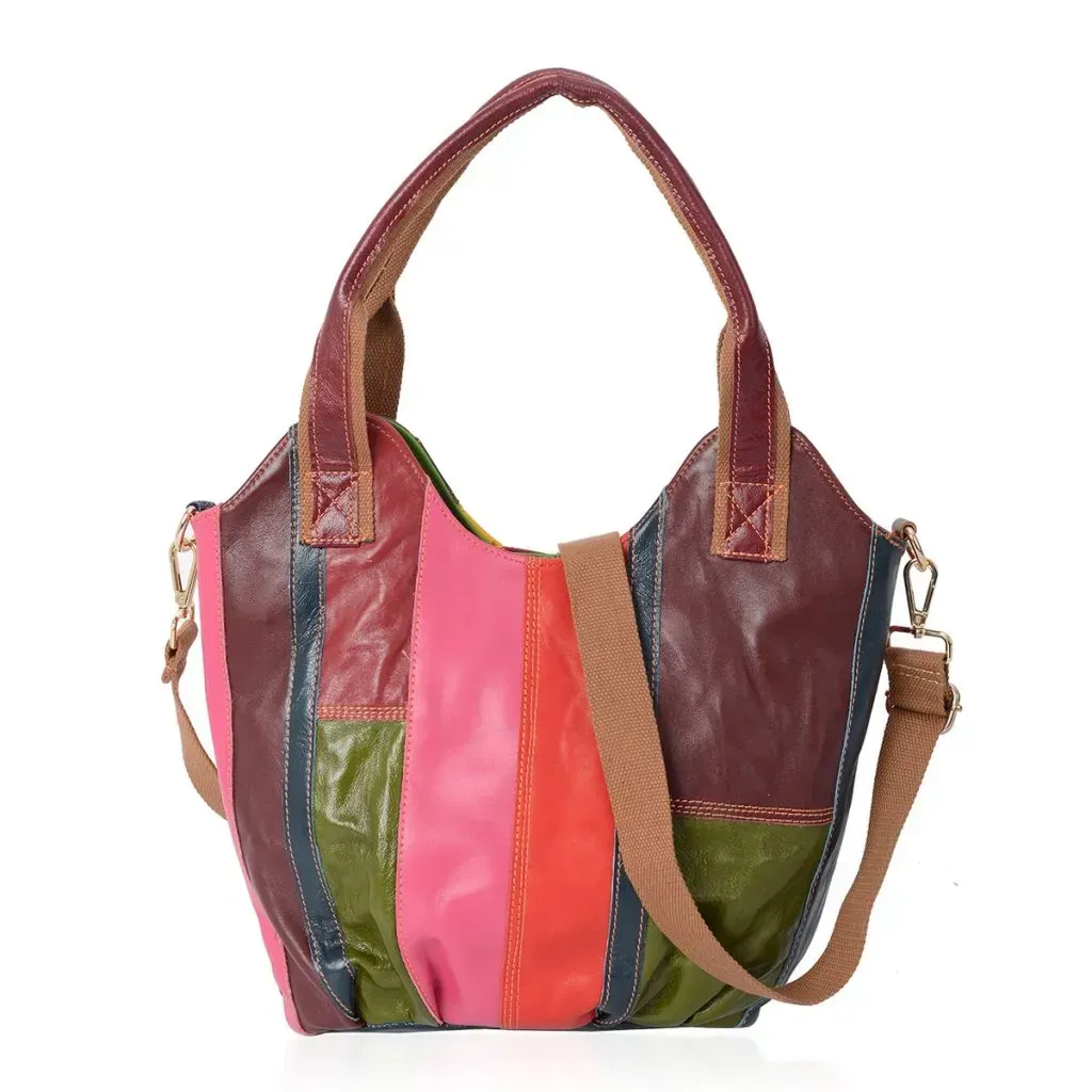 CHAOS BY ELSIE Block Pattern Leather Tote Bag with Shoulder Strap