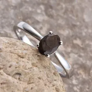Chocolate sapphire solitaire ring in sterling silver.