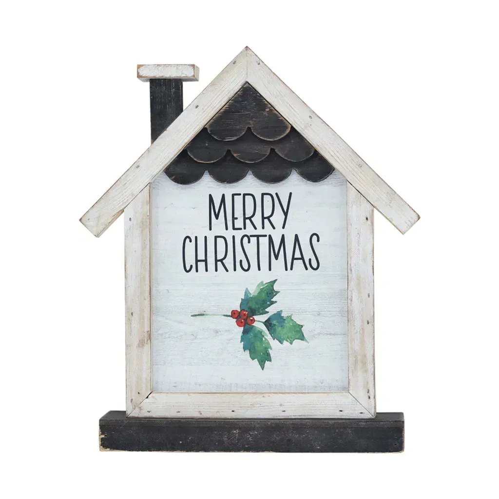 Merry Christmas Wooden House Table Decor