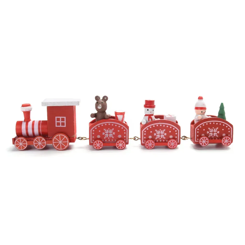 White Snow Print Christmas Themed Wooden Mini Train Ornaments 