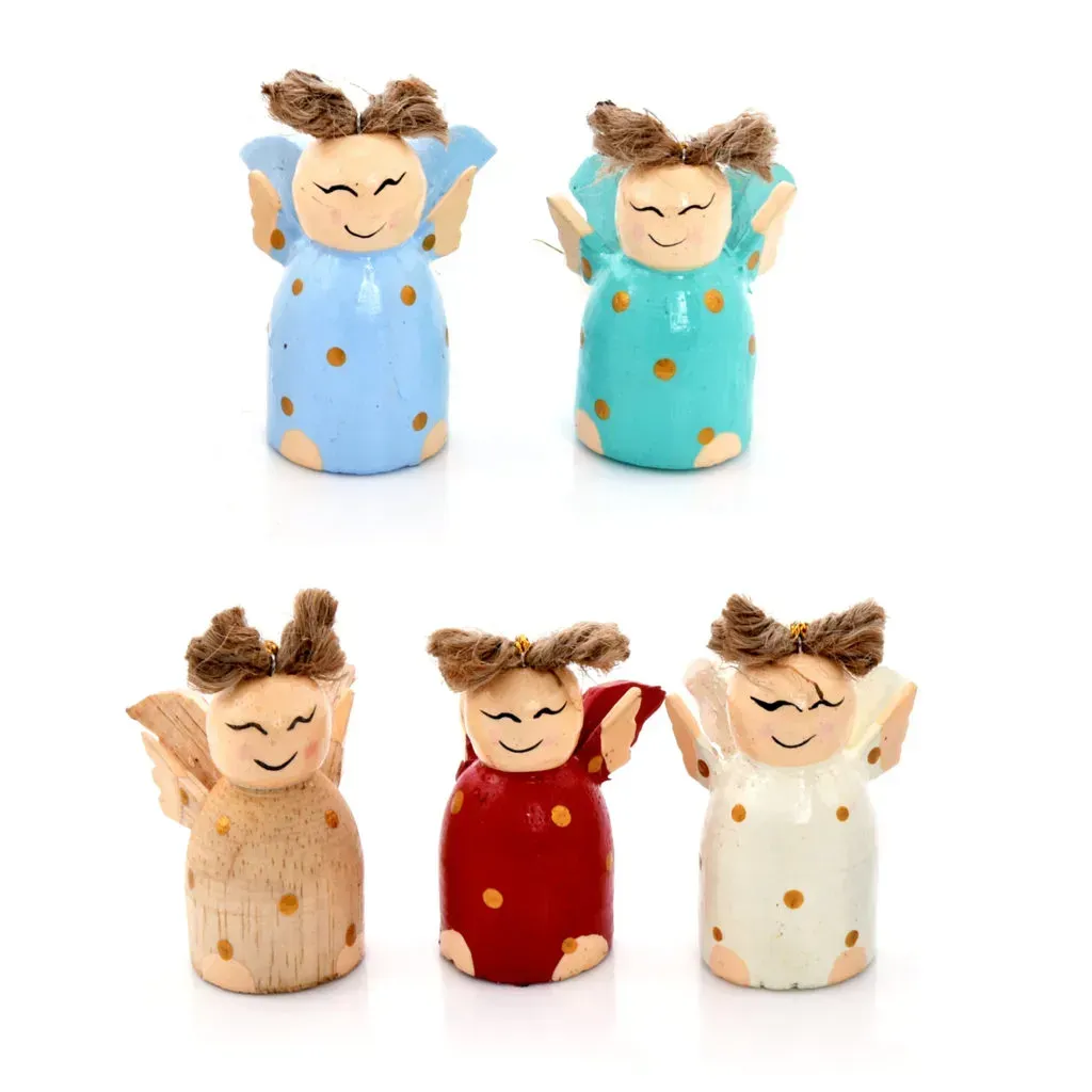 Multi Color Handcrafted Set of s Wooden Christmas Hanging Angel Dolls with Wings