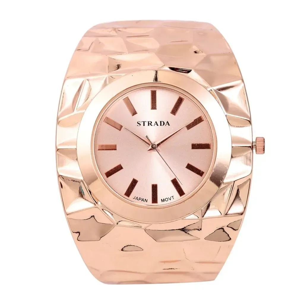 STRADA Japanese Movement Chunky Bangle Watch in Rosetone (6.75In)