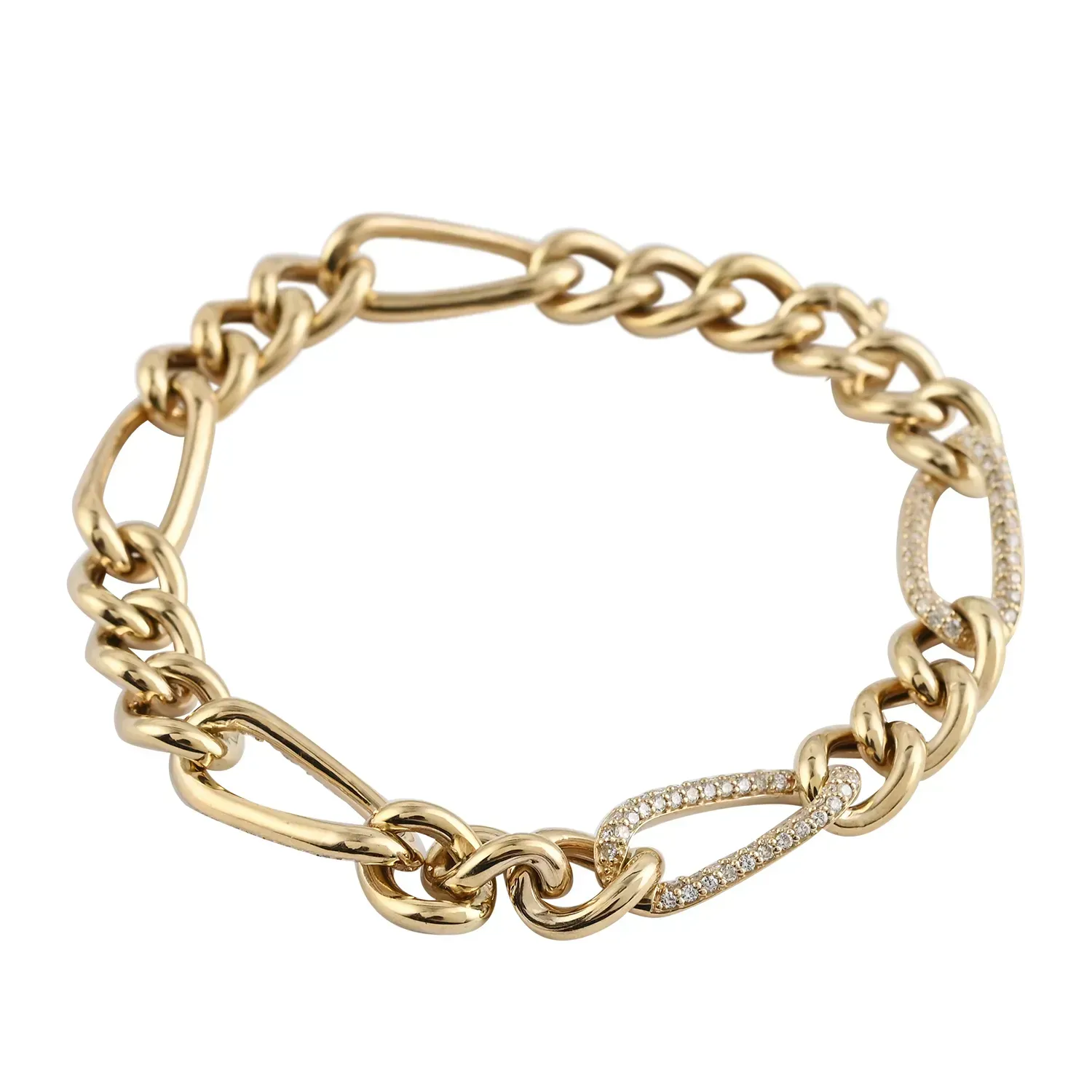 14K Yellow Gold Diamond Figaro Bracelet (7.00 In) 15.20 Grams 1.15 ctw