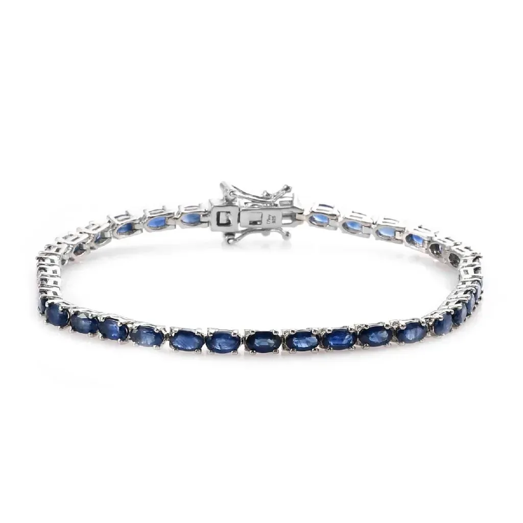 Kanchanaburi Blue Sapphire Tennis Bracelet in Platinum Over Sterling Silver
