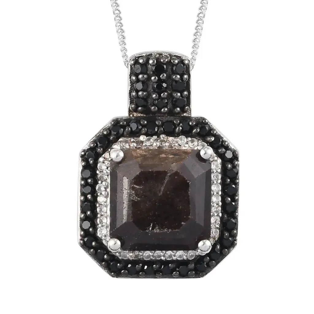 Chocolate Sapphire and Multi Gemstone Pendant Necklace 20 Inches in Platinum Over Sterling Silver