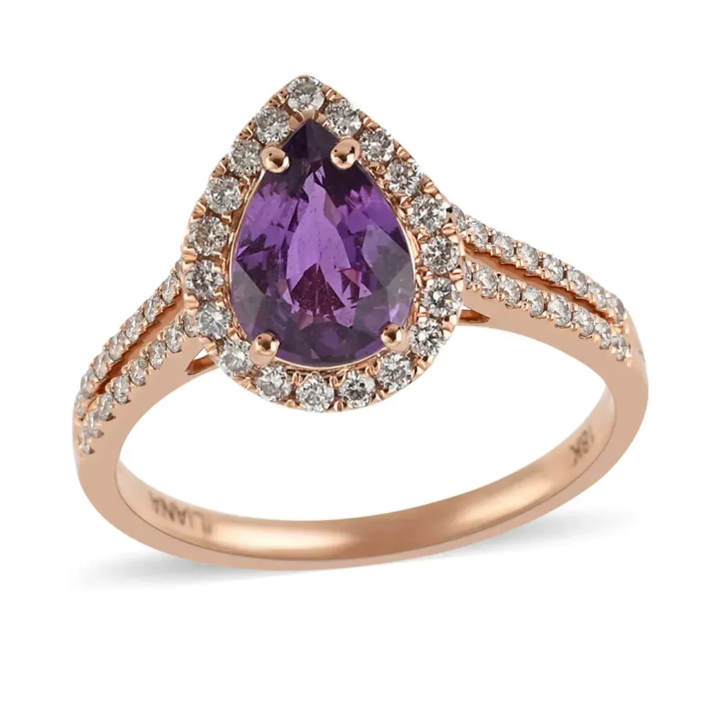 ILIANA 18K Rose Gold AAA Purple Sapphire, Diamond (G-H, SI) Ring